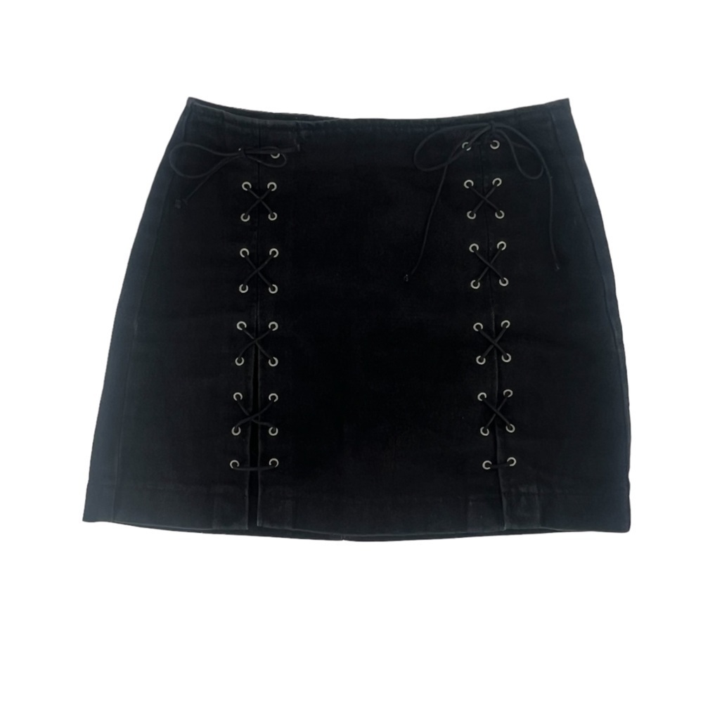 Topshop Moto Black Front Tie Mini Jean Skirt Size 6 Women’s